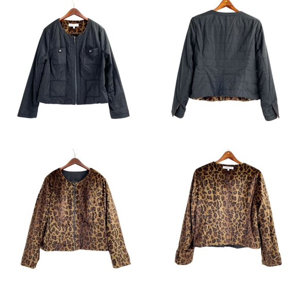 NWT Pamela McCoy Collection Reversible Quilted Faux Fur Leopard Print Jacket L - Picture 1 of 10